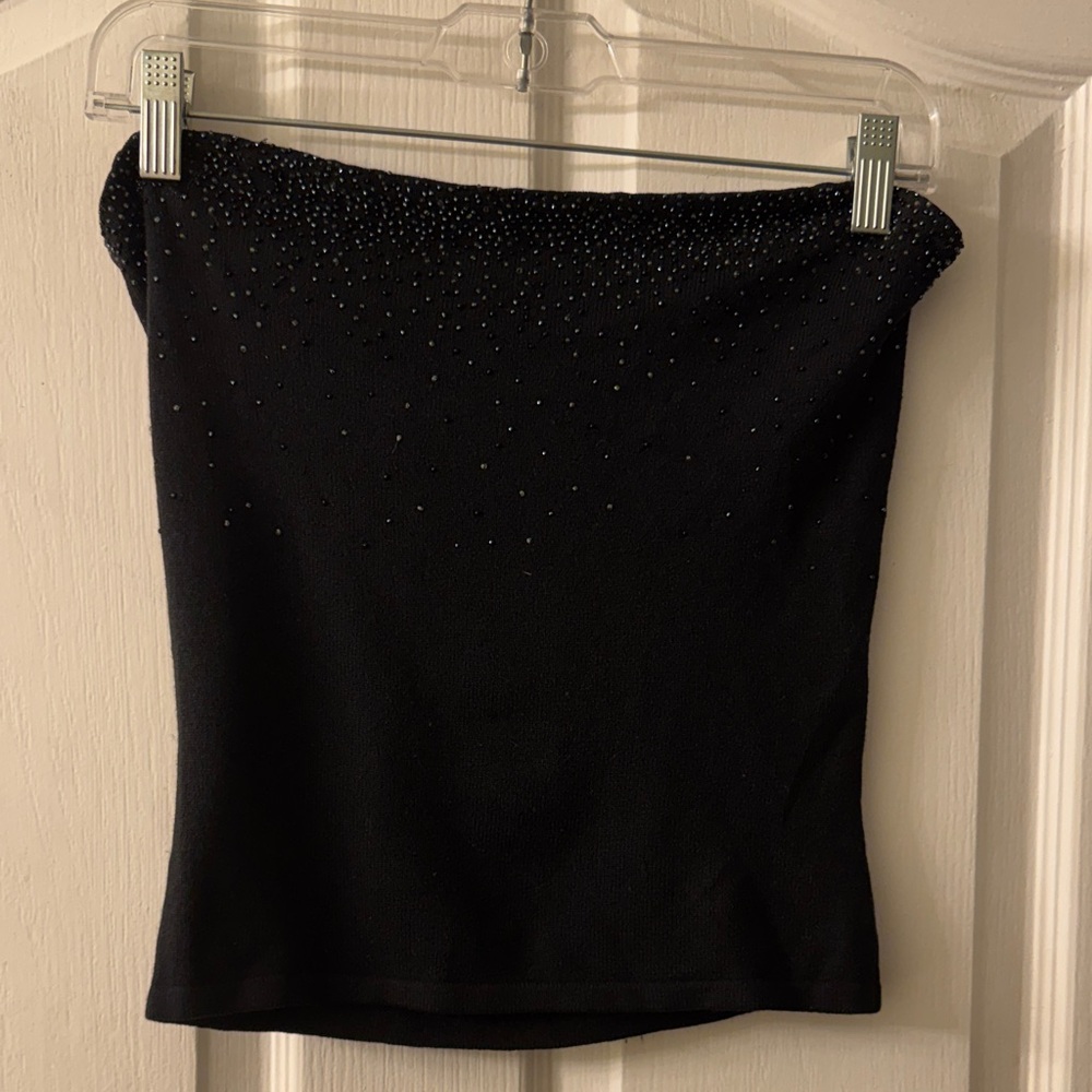 Express Black Beaded silk and cashmere blend crop tube top size small